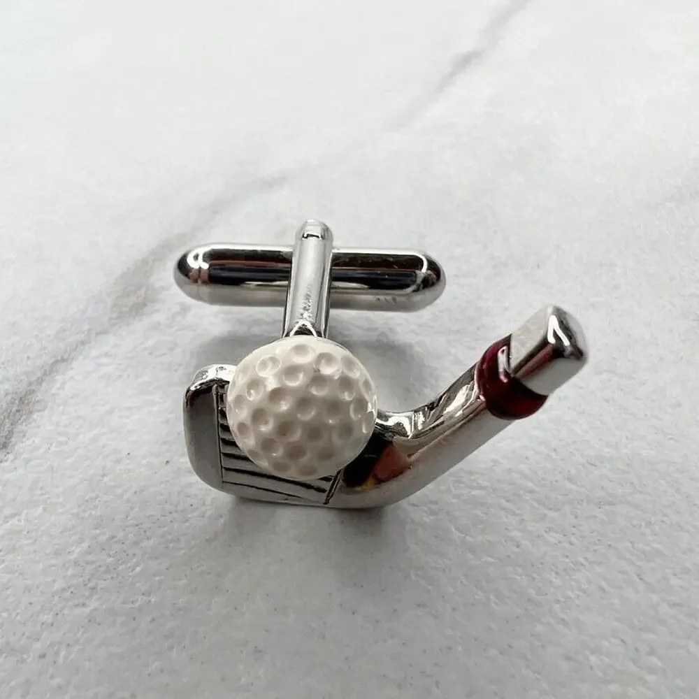 Silver Tone Golf Club Putter Ball Single Cufflink